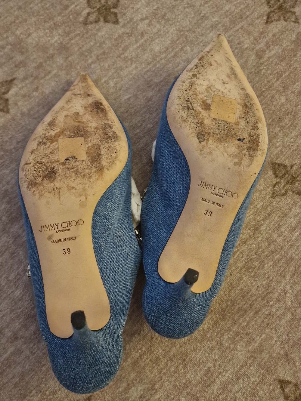 Jimmy Choo Denim Embellished Heel Mules In 39/US 8 - Picture 11 of 12